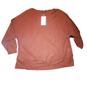 Bloomchic Rusty orange long sleeve V neck wrap style waffle knit top - 18/20 2X